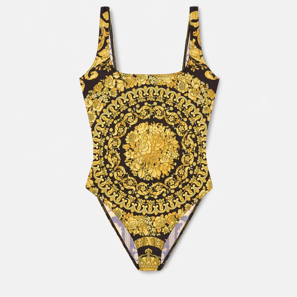 Versace Black and Gold Barocco Swimsuit One Piece